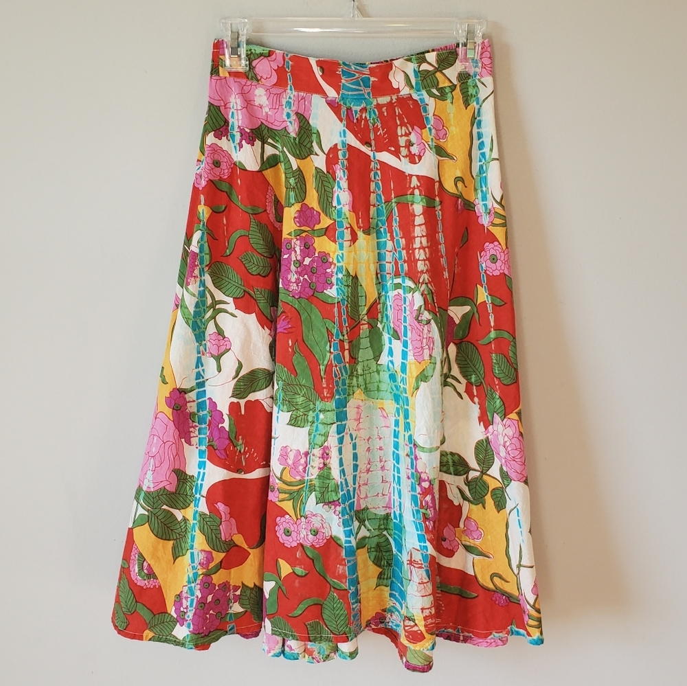 Vintage Studio West Botanical Print A-Line Skirt